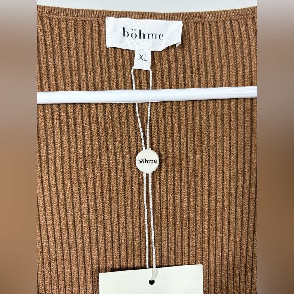 BOHME Ribbed Square Neckline Long Sleeve Coquette Full‎ Length Tan Dress XL NWT - Picture 7 of 12